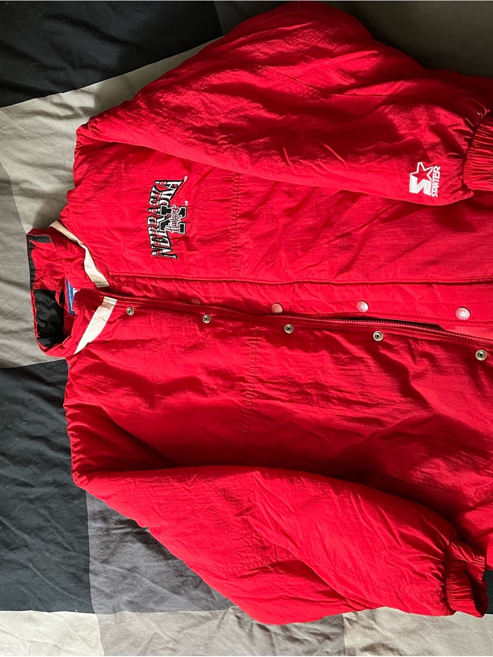 Red Starter Nebraska Huskers Puffer Jacket with Embroidered Logo